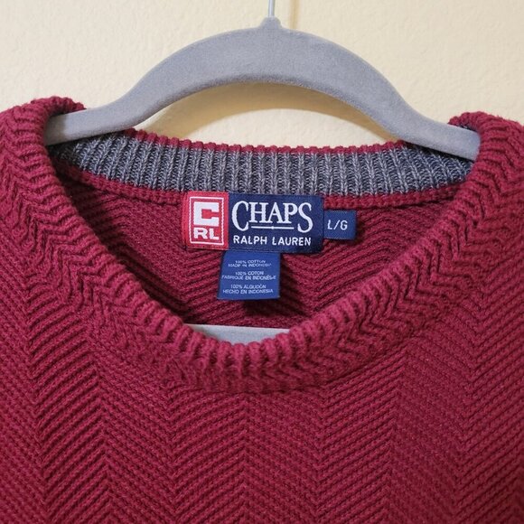 Chaps Ralph Lauren Burgundy Sweater L/G 100% Cotton Office Preppy Dadcore - Picture 8 of 9